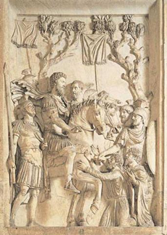 Rilievo da monumento onorario di Marco Aurelio: sottomissione dei Germani