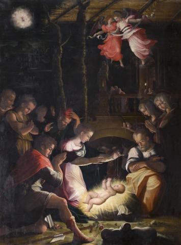 Dipinto della Natività di Giorgio Vasariolio su tavola Monastero di Camaldoli (AR), Chiesa dei SS. Donato e Ilariano