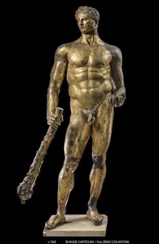 STATUA COLOSSALE DI ERCOLE Da Roma, Foro Boario Bronzo dorato II-I secolo a.C. o età imperiale Roma, Musei Capitolini STATUA COLOSSALE DI ERCOLE Da Roma, Foro Boario Bronzo dorato II-I secolo a.C. o età imperiale Roma, Musei Capitolini