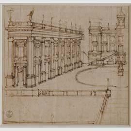 Anonimo (da Étienne Dupérac), veduta di piazza del Campidoglio post 1568, Firenze, Gabinetto Disegni e Stampe degli Uffizi