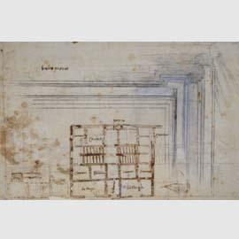 Michelangelo Buonarroti, Studio per cornice trabeata di finestra e studio planimetrico per un palazzo circa 1557-1559, Firenze, Casa Buonarroti
