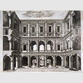 Incisore del XVI secolo, Antonio Lafréry editore, Cortile di palazzo Farnese, 1560, bulino, Firenze, Casa Buonarroti, Biblioteca