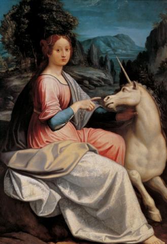 Luca Longhi (Ravenna 1507 – Ravenna 1580) Dama con Unicorno (Giulia Farnese?), 1535-1540 - olio su tavola, cm 132 x 98 - Roma, Museo Nazionale di Castel Sant’Angelo, inv. III/51